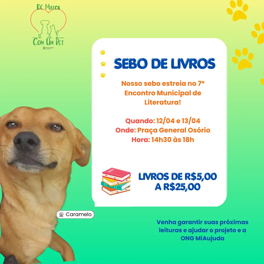 Projeto “Dê Match com um Pet” promoverá venda de livros nos dias 12 e 13 de abril