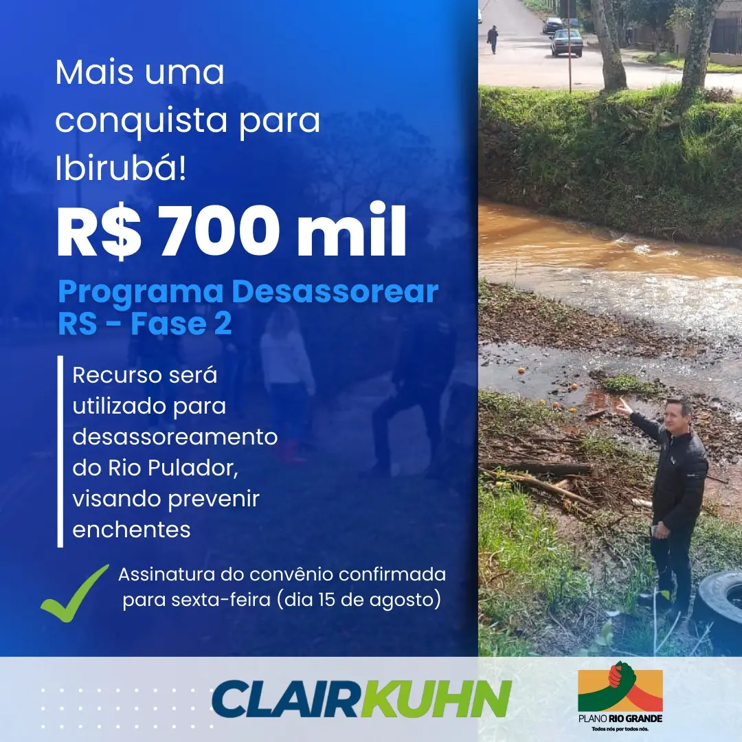 Ibirubá será contemplada com R$ 700 mil na segunda etapa do Programa Desassorear RS