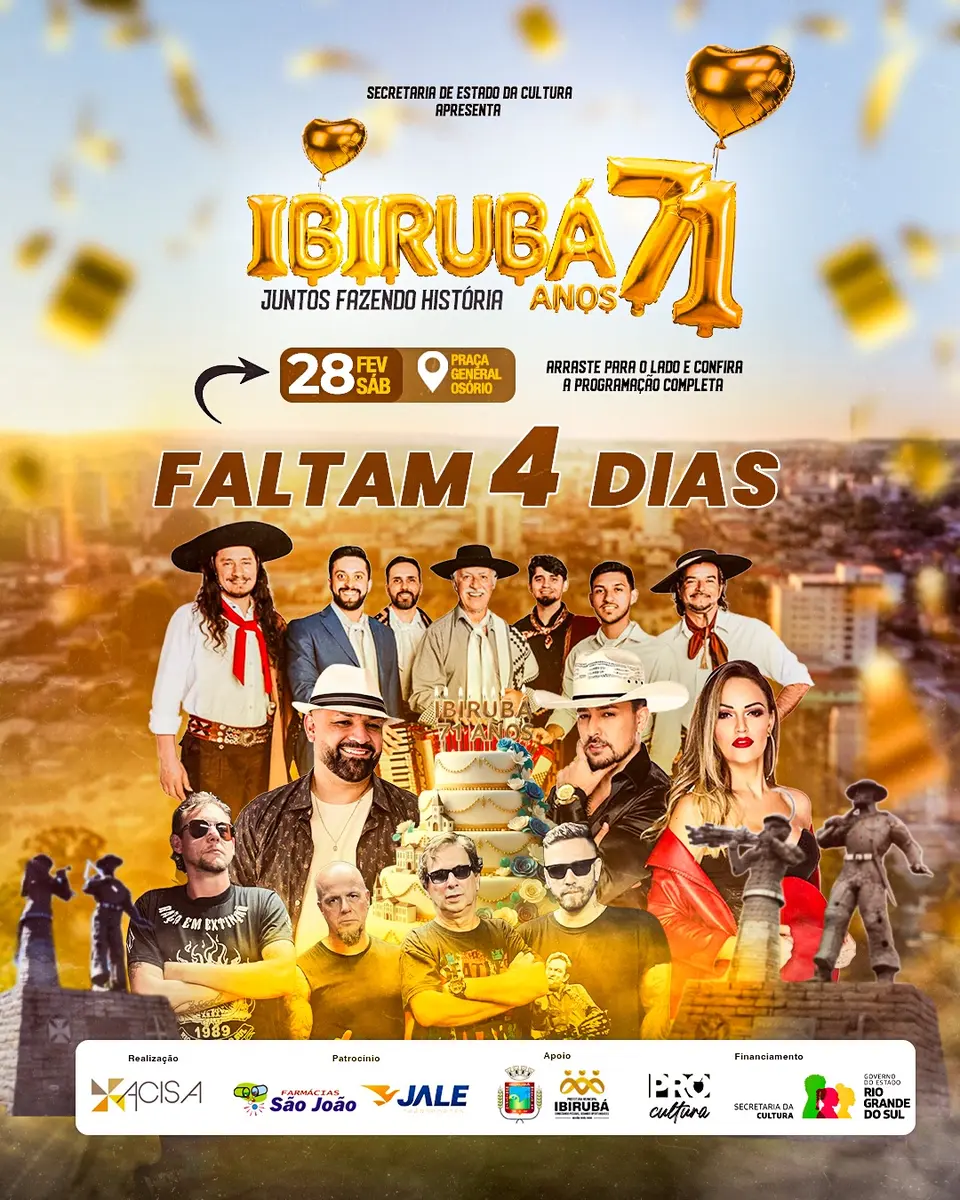 Ibirubá celebra 71 anos com grande festa na Praça General Osório neste sábado