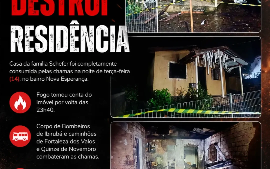 Incêndio destrói residência em Fortaleza dos Valos; causas estão sendo investigadas