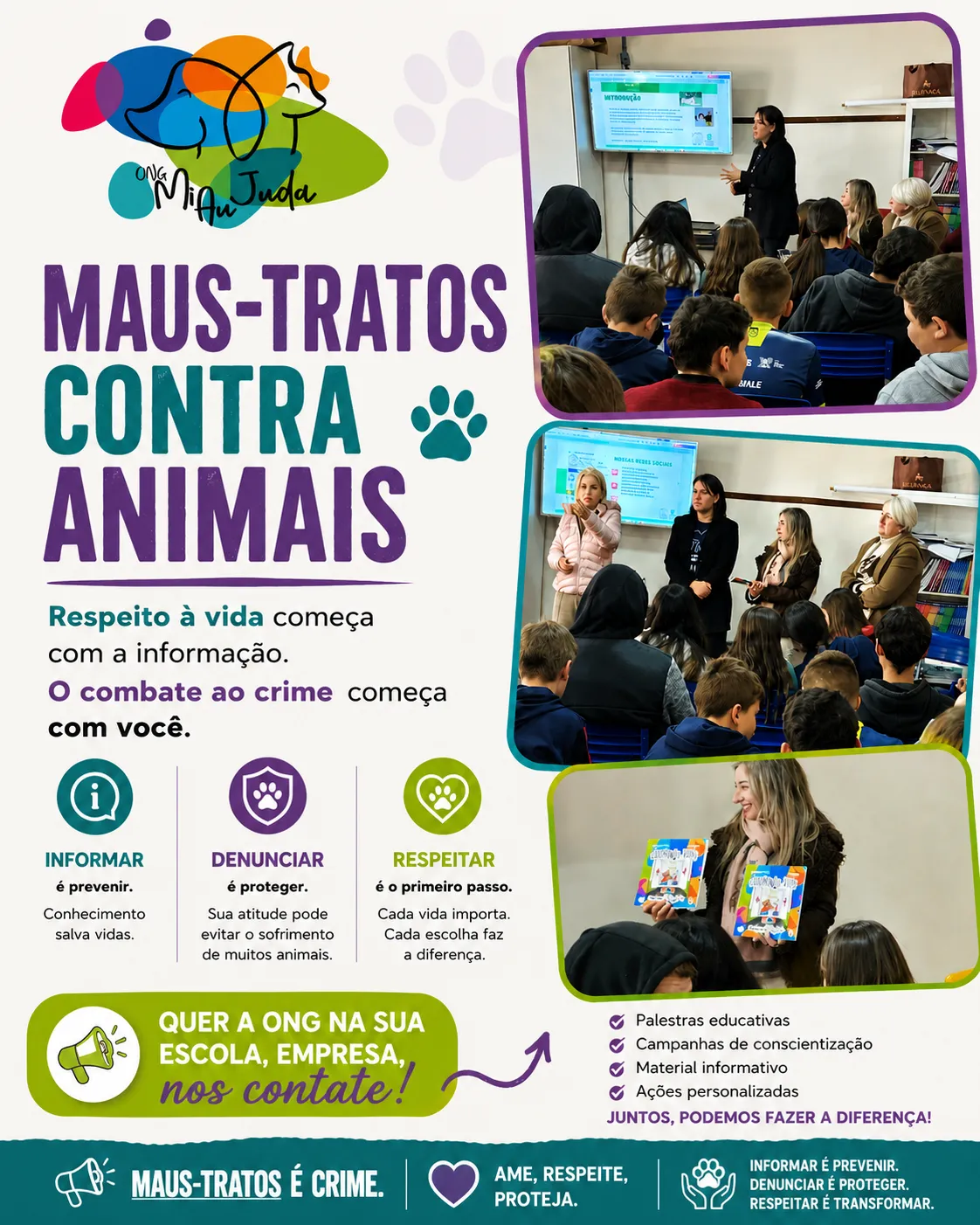 ONG Mi Au Juda realiza palestra sobre combate aos maus-tratos contra animais na Escola Rincão Seco