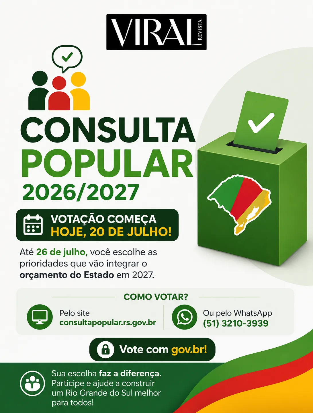 Consulta Popular 2026: votação começa nesta segunda-feira e população define prioridades para o orçamento do Estado