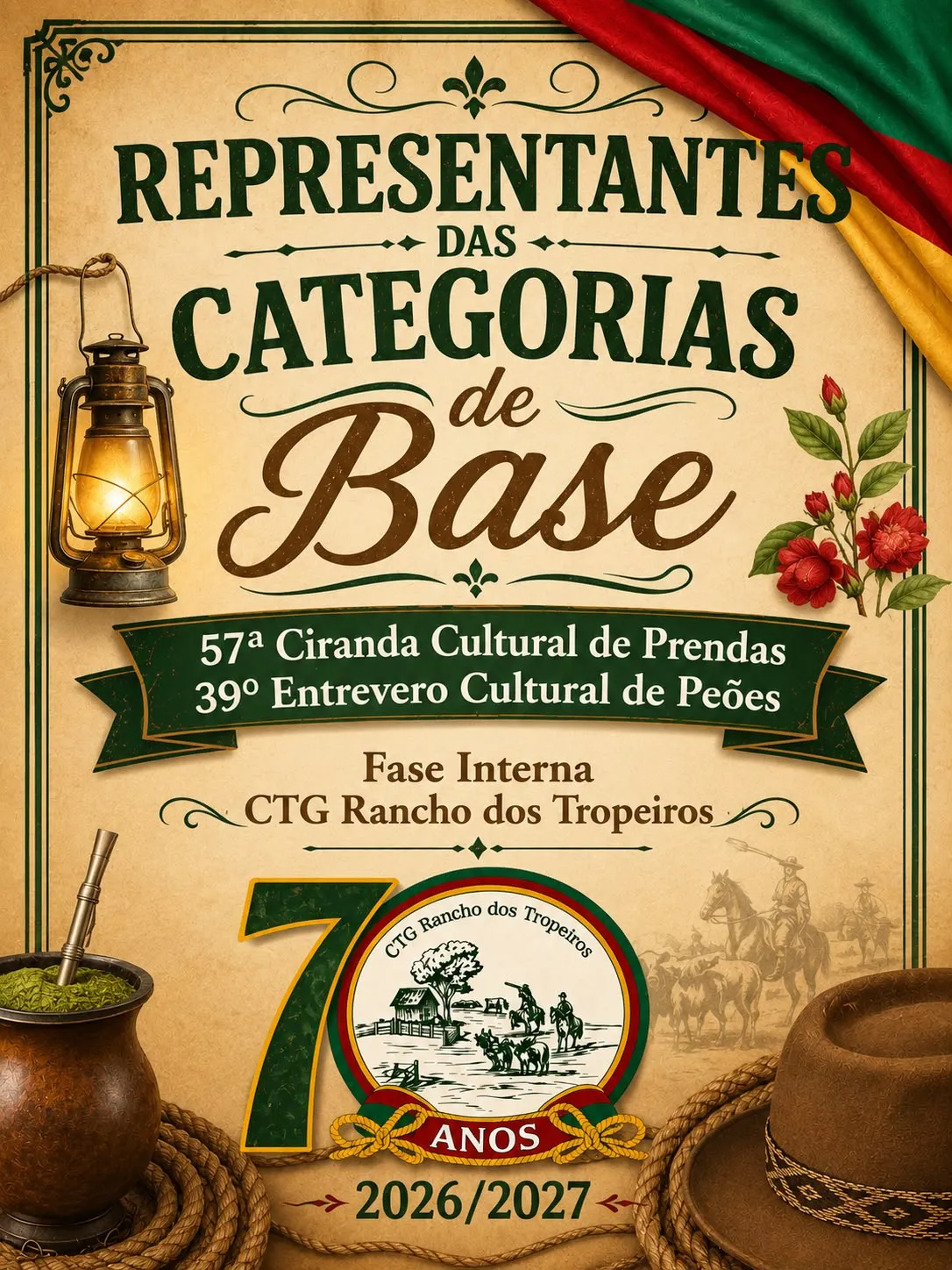 CTG Rancho dos Tropeiros promove Concurso Interno que definirá representantes para a 57ª Ciranda Cultural de Prendas e o 39º Entrevero Cultural de Peões