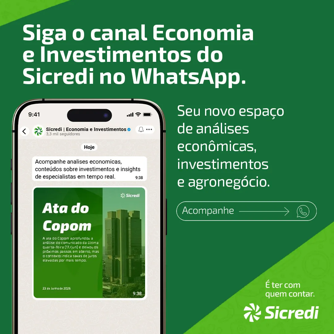 Conheça o novo canal oficial do Sicredi no WhatsApp para acompanhar conteúdos de Economia e Investimentos.