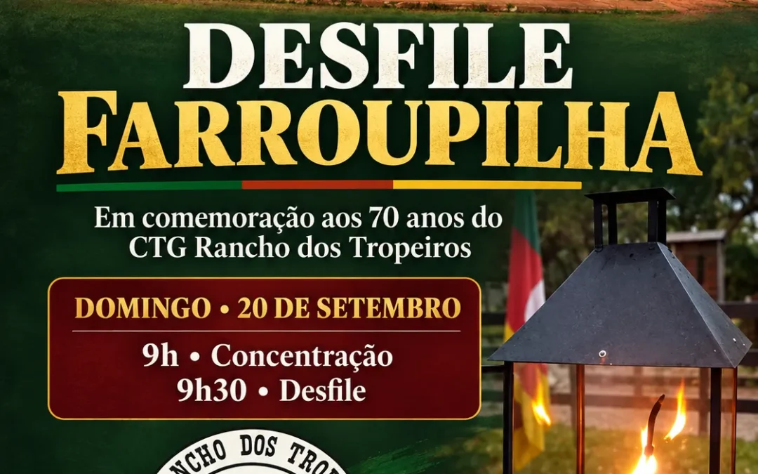 Desfile Farroupilha celebra os 70 anos do CTG Rancho dos Tropeiros neste domingo